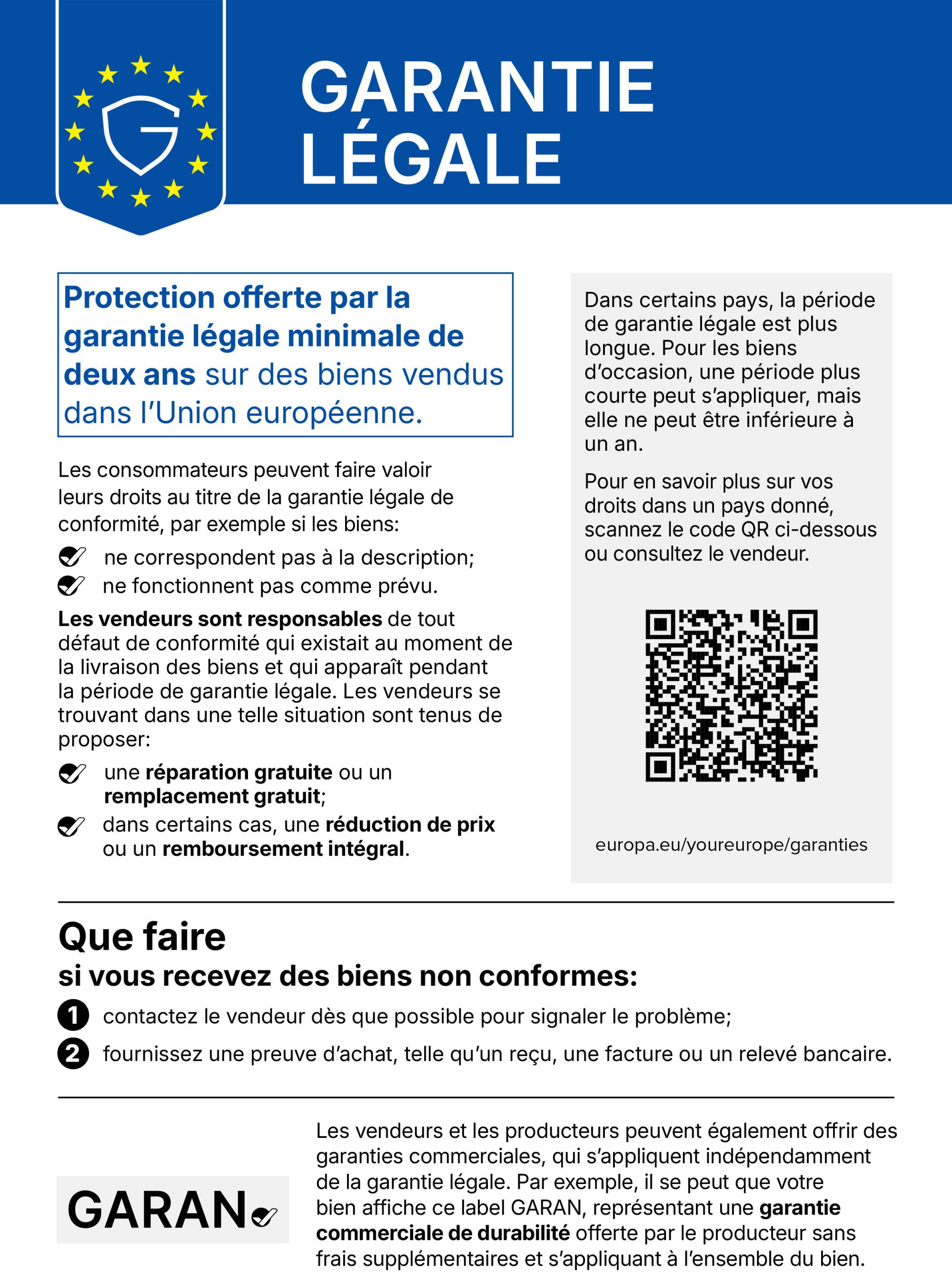 Notice européenne sur la garantie légale de conformité