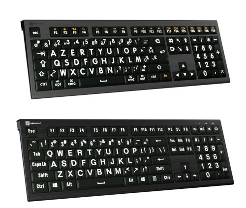 Claviers ergonomiques filaires - Clavier Retroeclairé Astra 2 Gros Caractères Blanc sur Fond Noir Filaire AZERTY FR