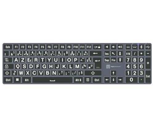 Claviers ergonomiques filaires - Clavier Titan rétroéclairé gros caractères blanc sur fond noir fil et sans fil - AZERTY FR - Windows 